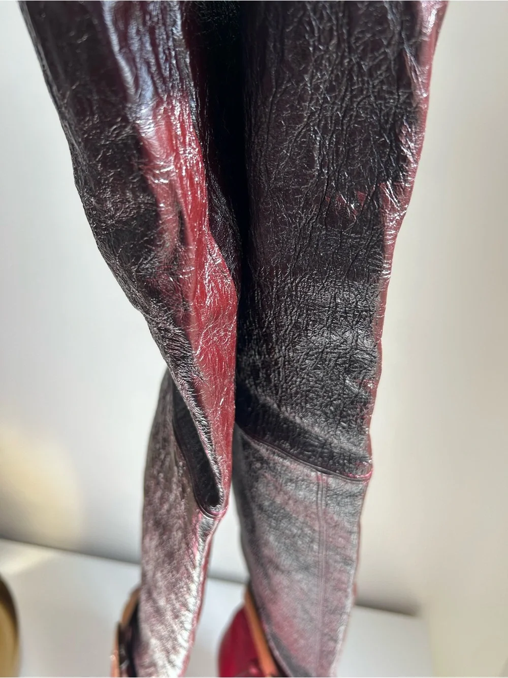 Stuart Weitzman Red Brown Patent Leather Belted Knee-High Boots